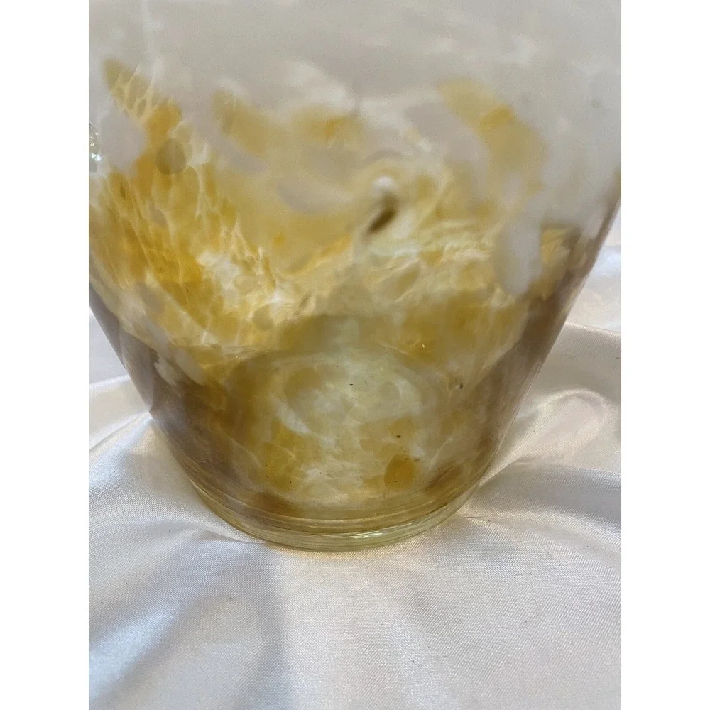 Yellow and White Blown Glass Ice Bucket Italy W/ Applied Handles